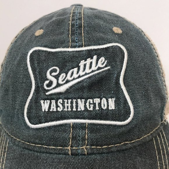 Seattle Washington Tourist Gray Beige Distressed Snapback Hat - Picture 6 of 11